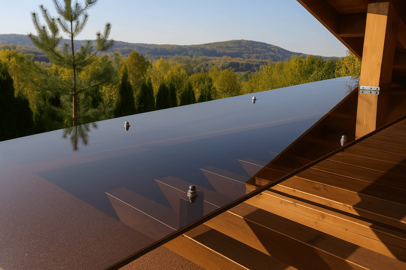 acoperiş din policarbonat fumuriu, transparenţă moderată, structură din lemn